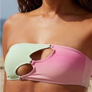 Storm Reid x Pacsun pink and green bandeau bikini top